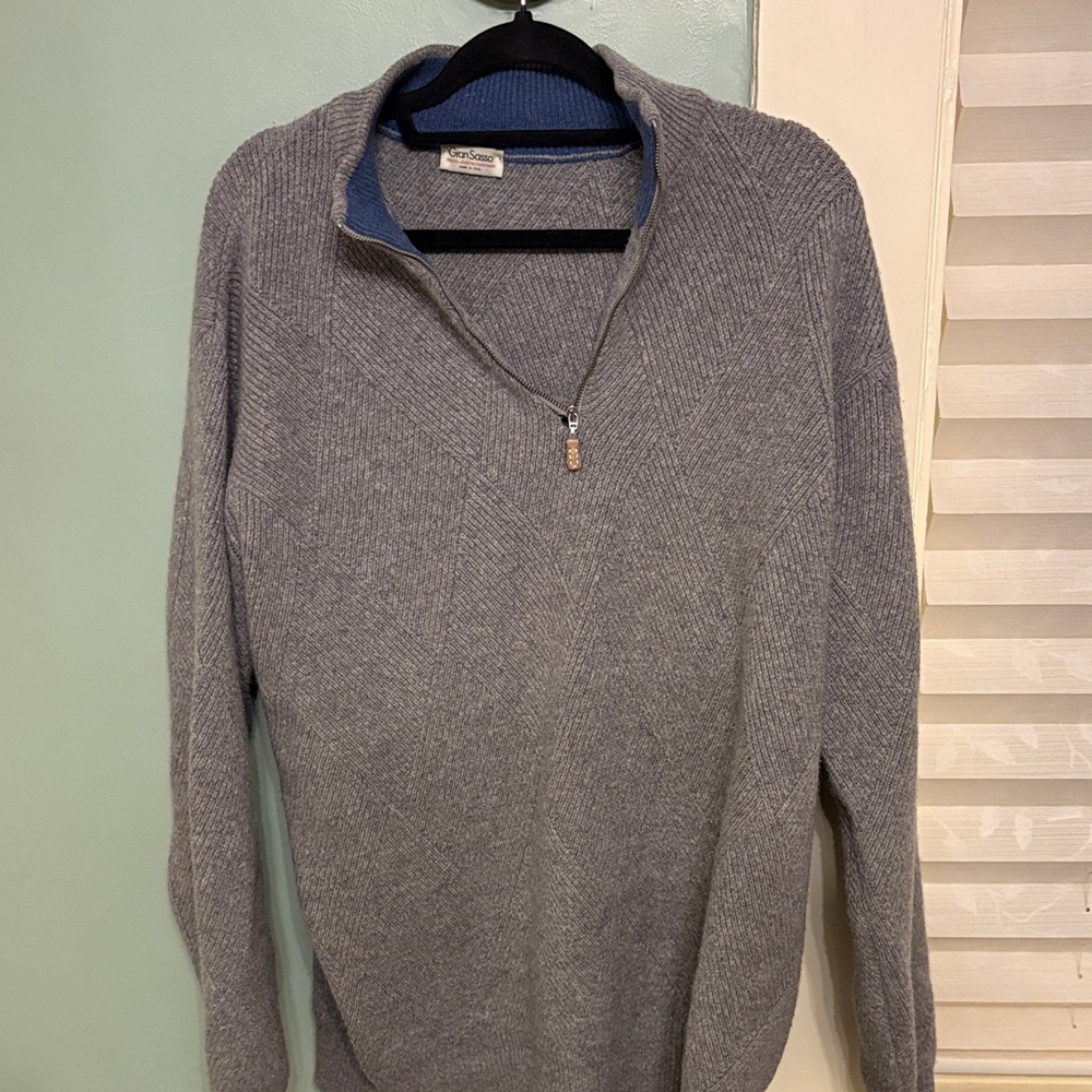 Gran Sasso Cashmere Blend Quarter Zip Sweater Men’s XL Gray Luxury Italy